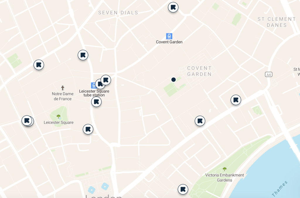 Covent Garden luggage storage map