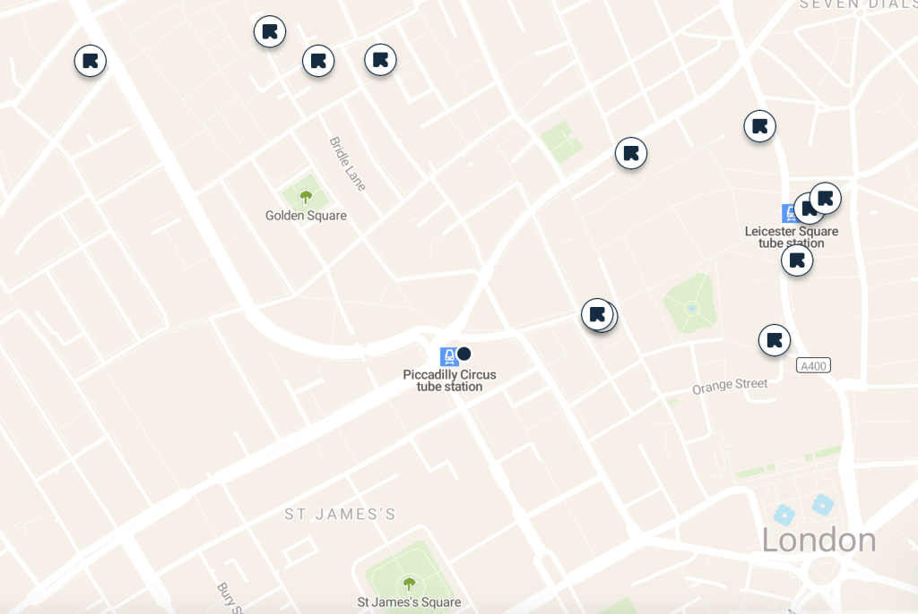 Piccadilly Circus luggage storage map