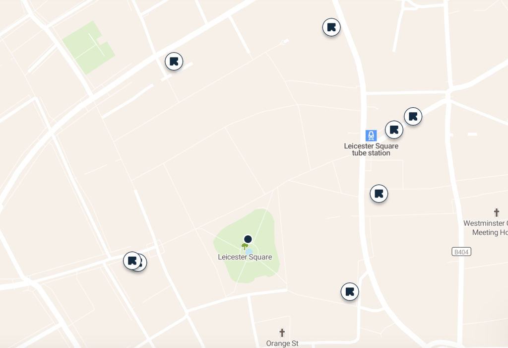 Leicester Square luggage storage map